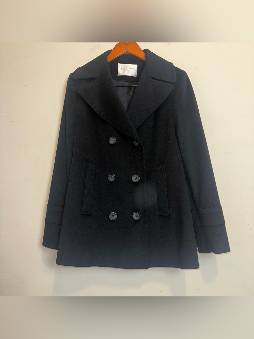 Fleurette Loro Piana 100% Wool Double Breasted Peacoat Black Women’s Size 12